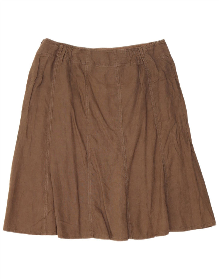 Marks & Spencer Damen ausgestellter Rock UK 16 Large W32 Braunes Leinen