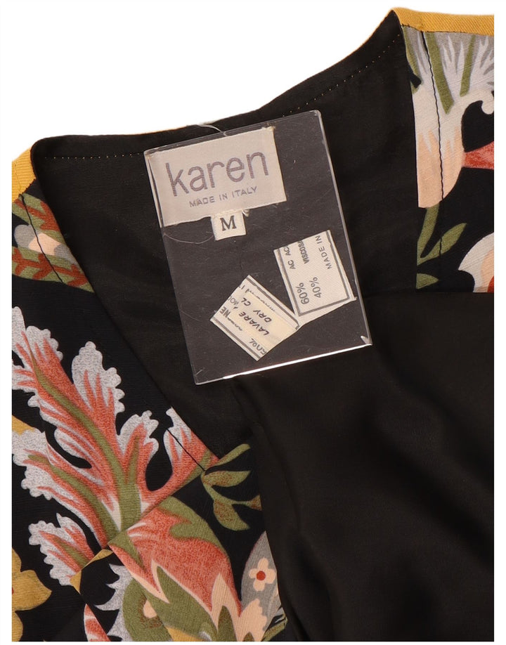 VINTAGE Damen Weste UK 14 Medium Mehrfarbig Floral Acetat