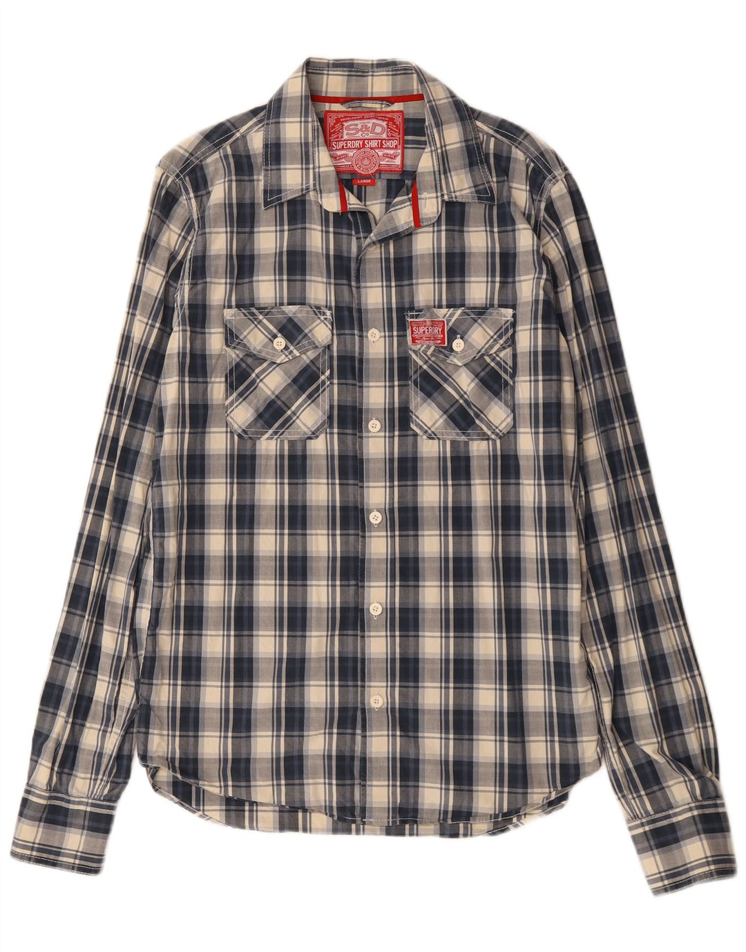 Superdry Herren-Hemd, groß, marineblau, kariert, Baumwolle