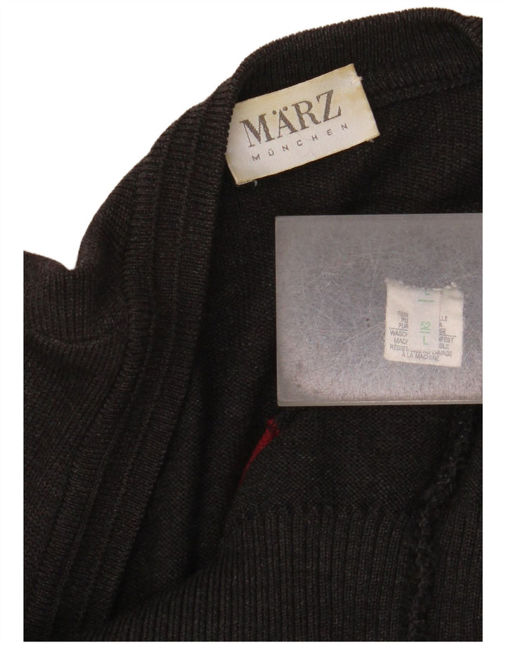 Marz Herren-Strickjacke, groß, grau, geometrisch, Schurwolle