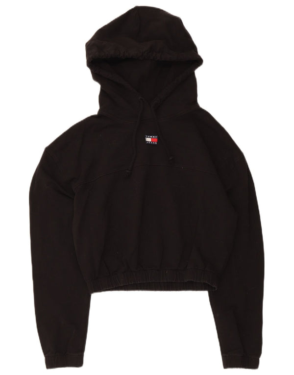 Tommy Hilfiger Damen Crop Hoodie Pullover UK 10 Small Schwarz