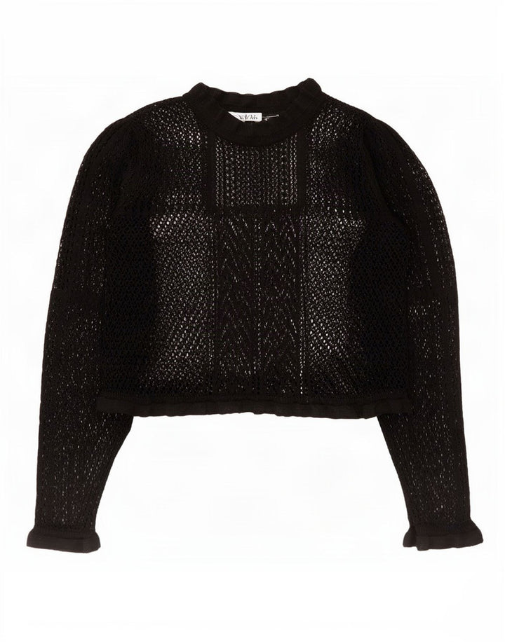 Zara Damen Crop Crochet Durchsichtiges Top UK 10 Small Schwarz