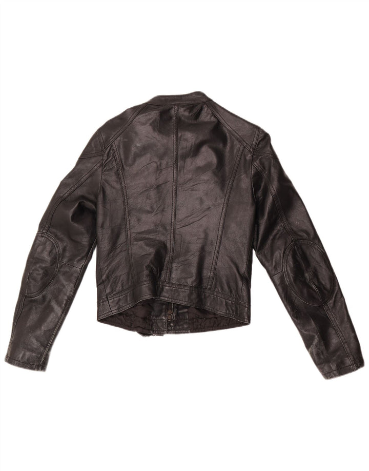 Vintage Damen Crop Leder Bikerjacke UK 10 Kleines schwarzes Leder