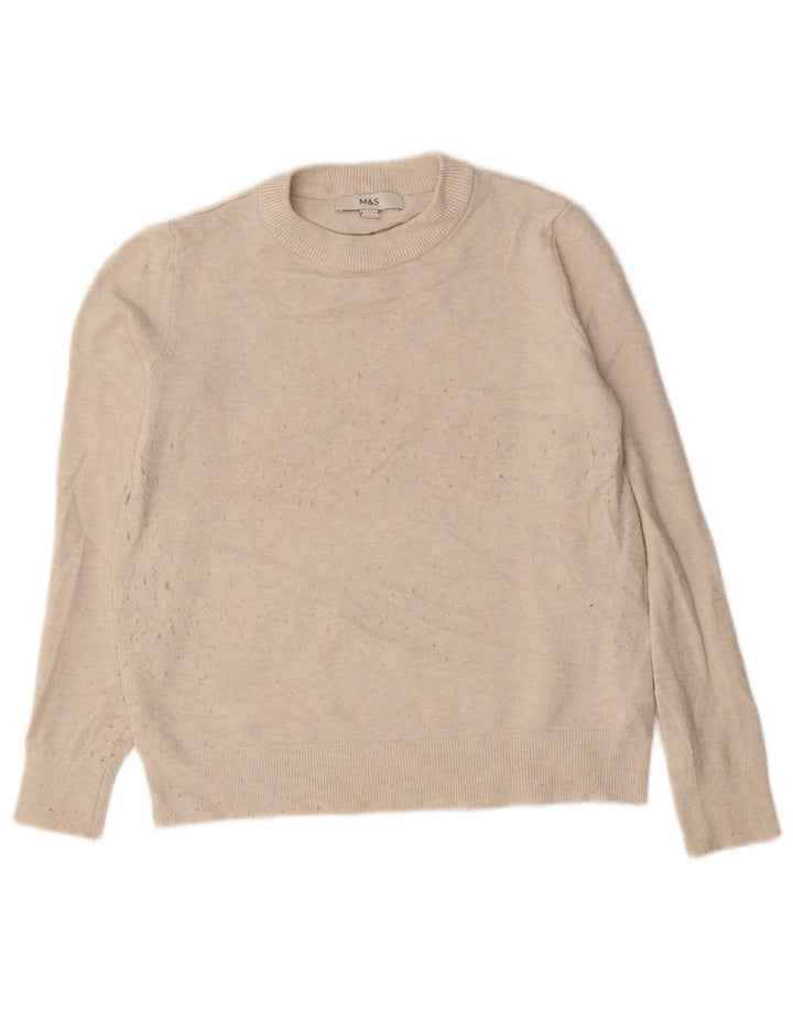 Marks & Spencer Damen-Pullover mit Rundhalsausschnitt, Gr. 10, Größe S, Beige, Polyester
