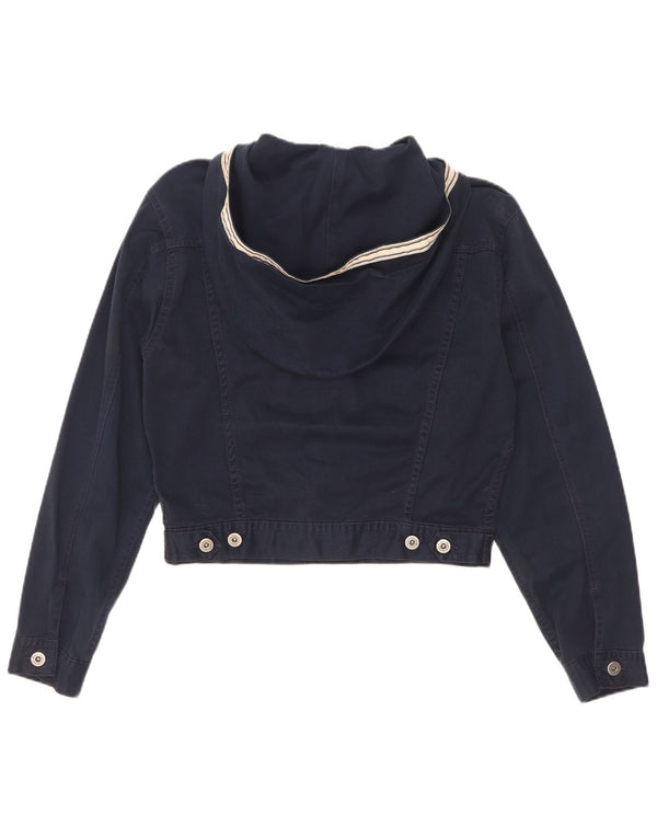 Benetton Damen Übergroße Crop-Jeansjacke mit Kapuze IT 40 Small Marineblau