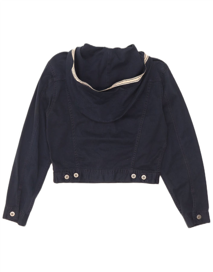 Benetton Damen Übergroße Crop-Jeansjacke mit Kapuze IT 40 Small Marineblau