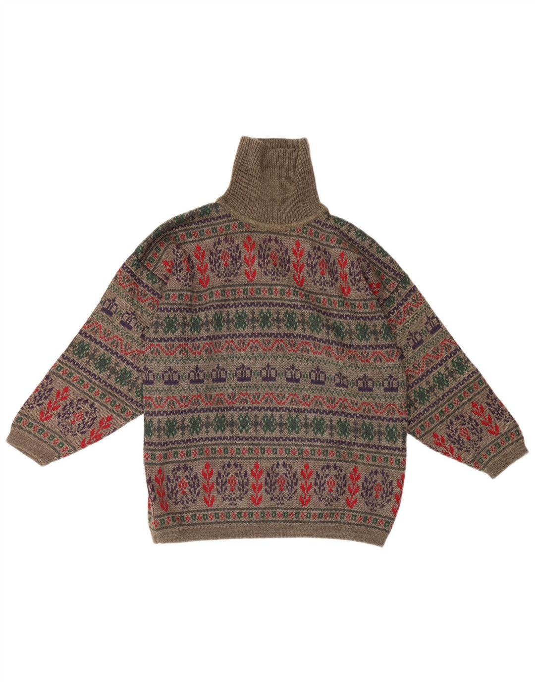 Vintage Herren Rollkragenpullover Pullover Kleine graue Fair-Isle-Wolle