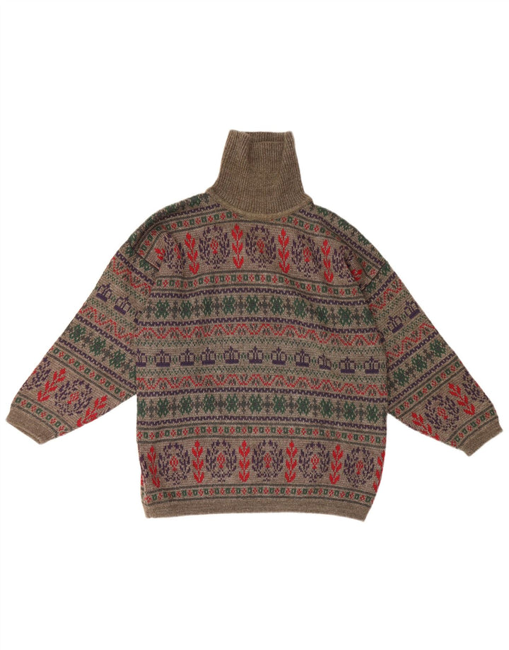 Vintage Herren Rollkragenpullover Pullover Kleine graue Fair-Isle-Wolle