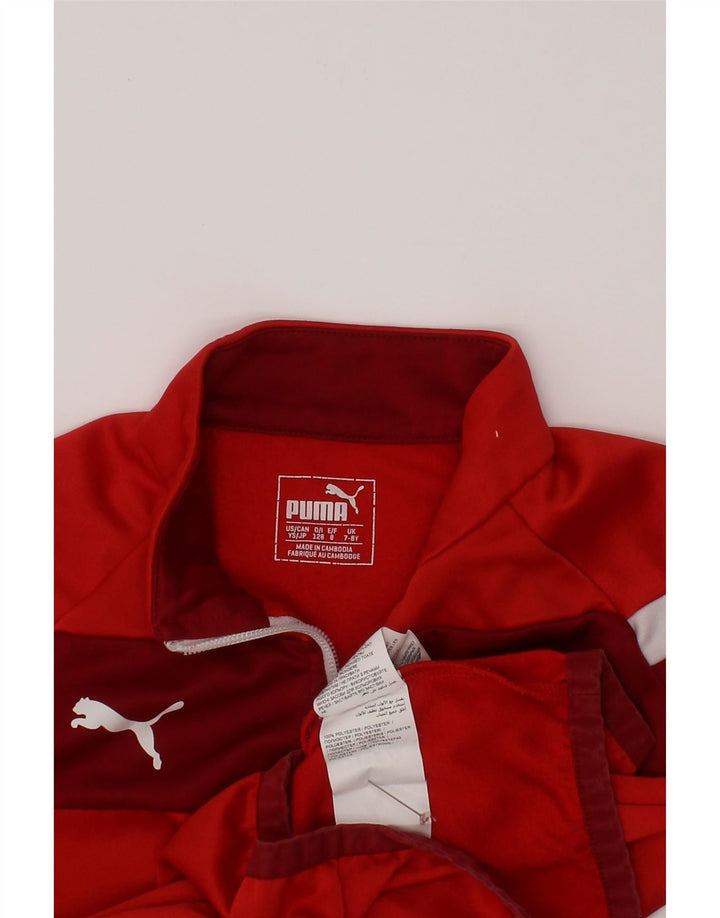 Puma Jungen-Pullover-Trainingsoberteil mit Reißverschluss, 7–8 Jahre, rotes Farbblockdesign