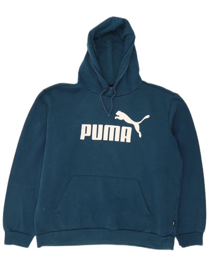 Puma Herren-Kapuzenpullover mit Grafik, groß, aus blauer Baumwolle