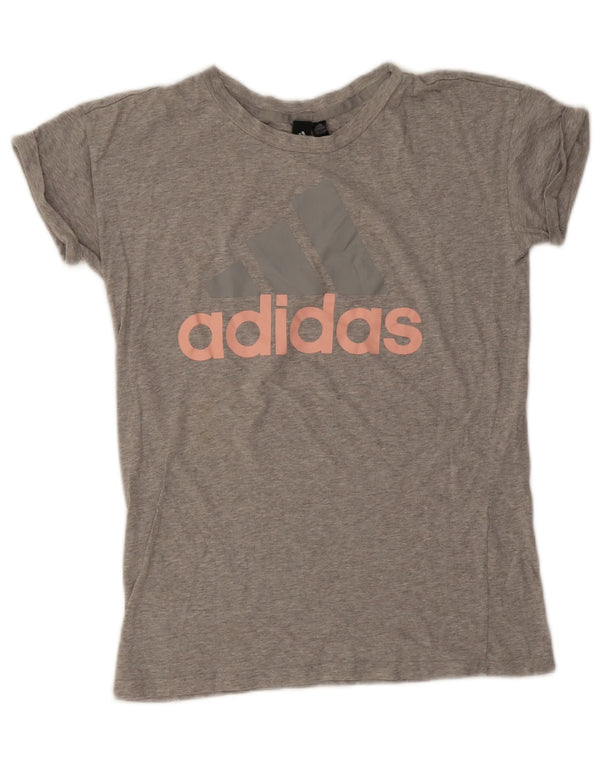 Adidas Damen Übergroßes Grafik-T-Shirt-Oberteil UK 8/10 Small Grau meliert