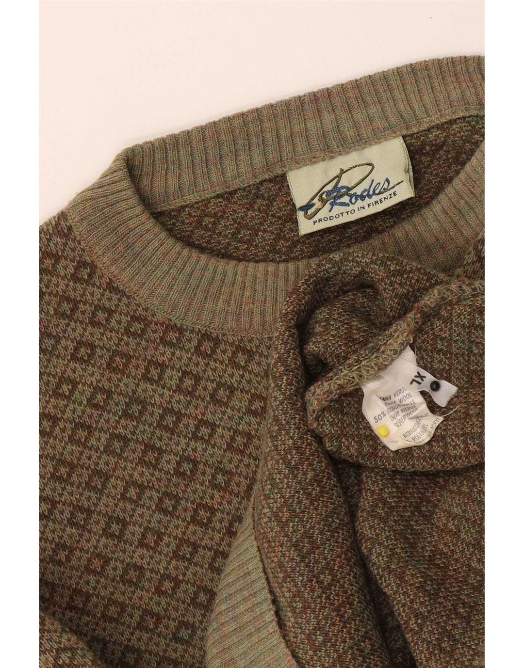 Rodes Herren-Pullover mit Rundhalsausschnitt, XL, Khaki, geometrische Wolle