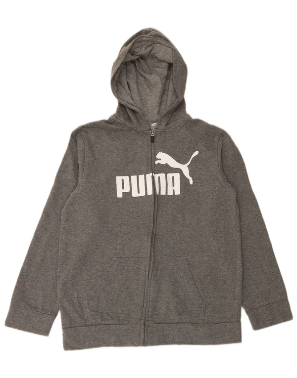 PUMA Jungen-Kapuzenpullover mit grafischem Reißverschluss, 12–13 Jahre, groß, graue Baumwolle