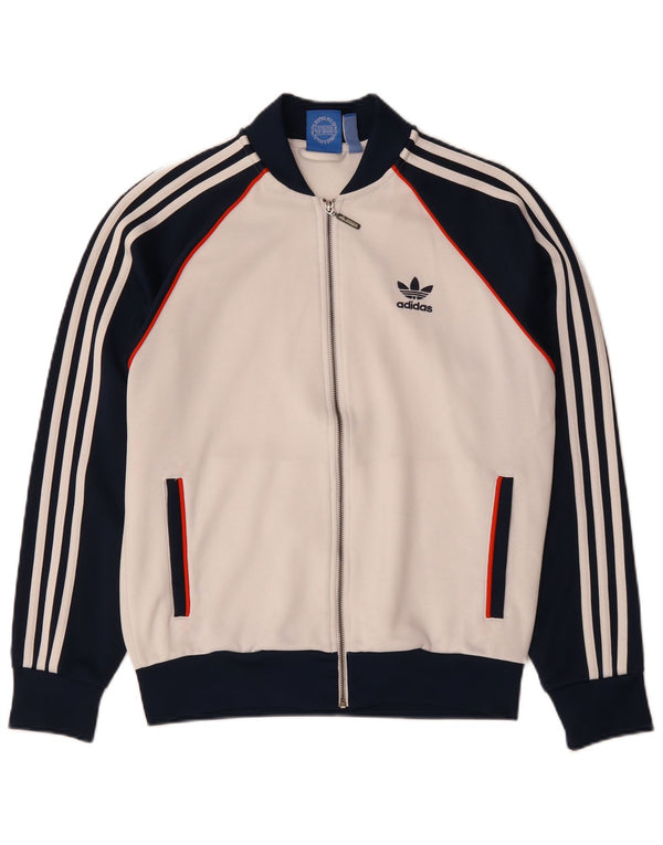 Adidas Mens Tracksuit Top Jacket Medium White Colourblock Polyester