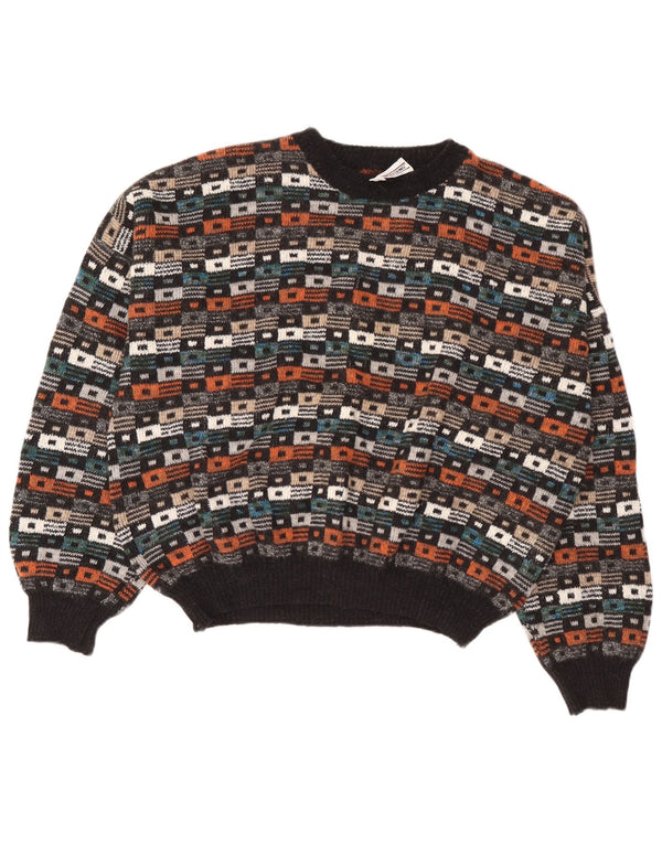 Vintage Herren Pullover mit Rundhalsausschnitt IT 54 XL Mehrfarbige geometrische Wolle
