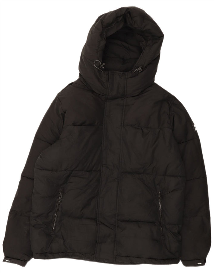 ZARA Herren-Jacke mit Kapuze, lockere Passform, gepolstert, Größe 36, Größe S, Schwarz, Polyester