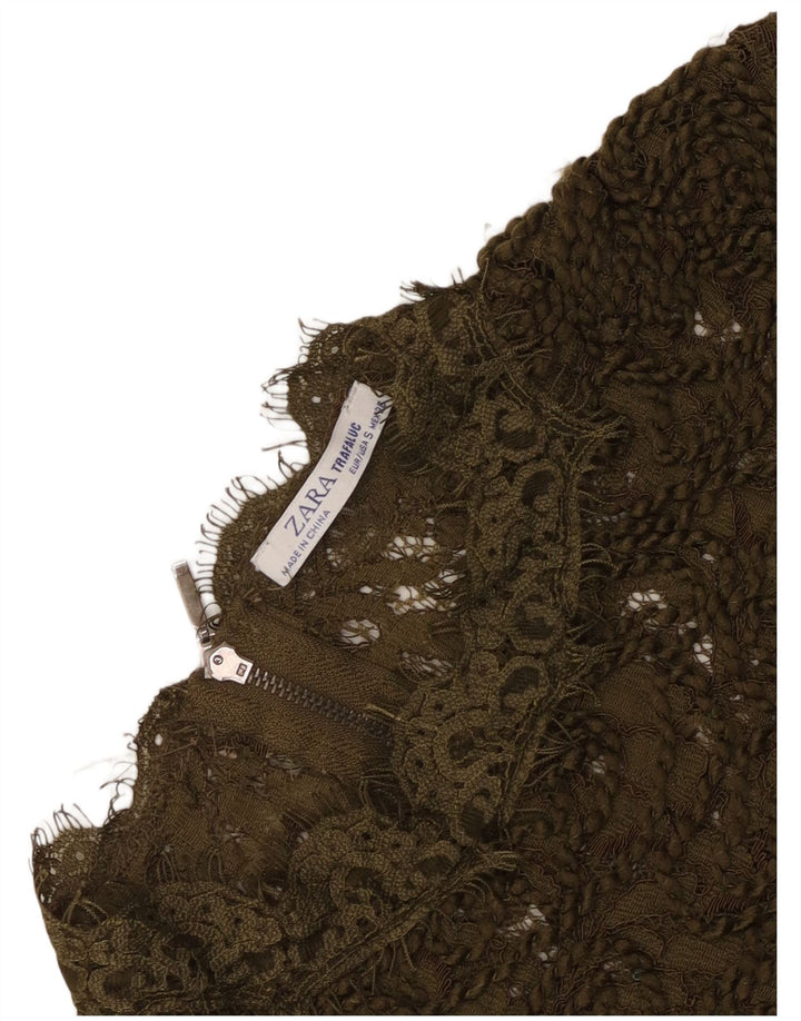 Zara Damen-Bluse aus Spitze, durchsichtig, Gr. 8, Khaki