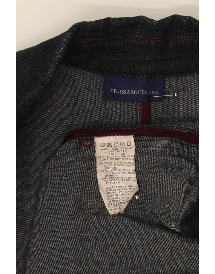 Trussardi Jeans Damen 3-Knopf-Denim-Blazer-Jacke IT 46 Large Marineblau