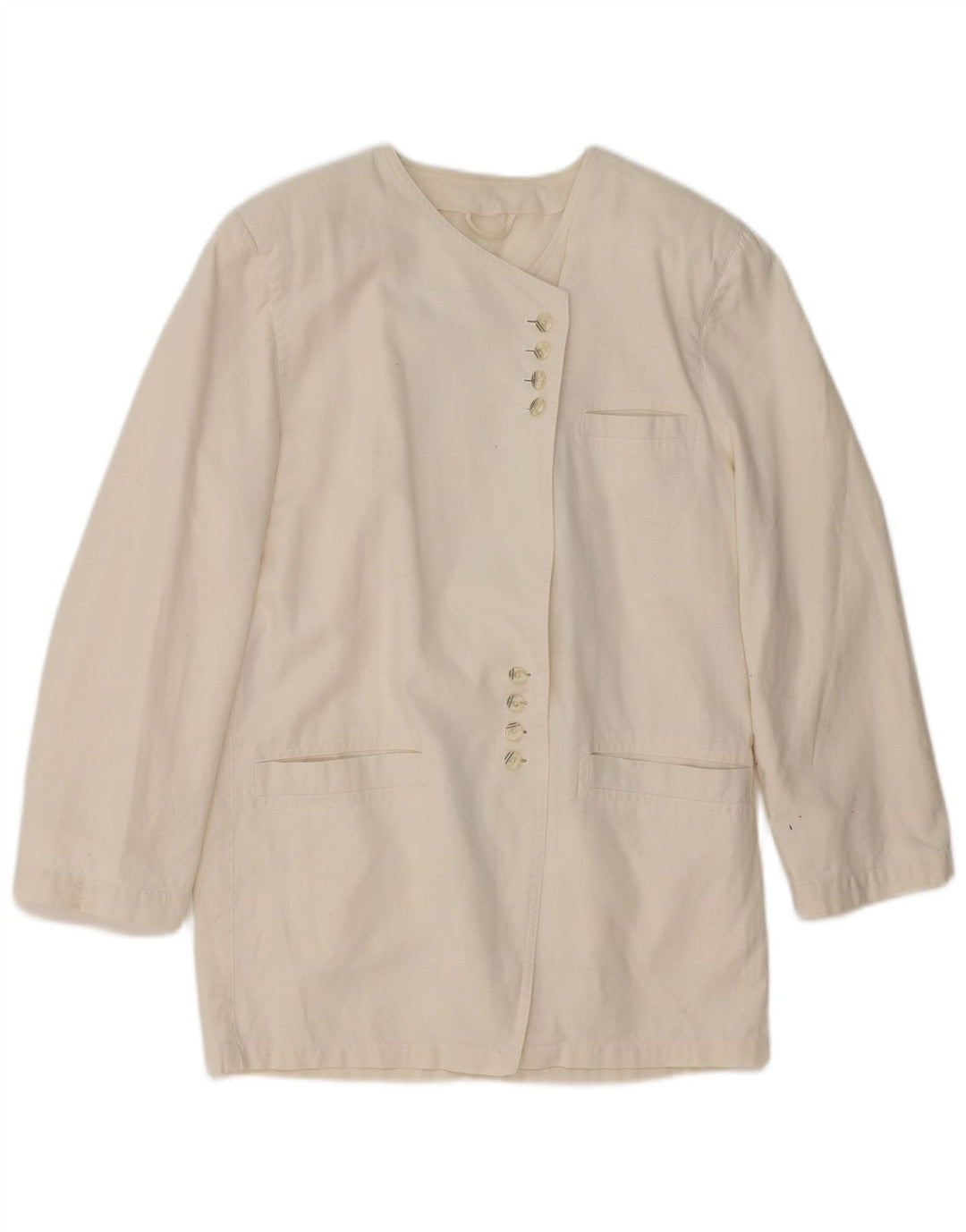 VINTAGE Damen Longline Blazer Jacke UK 14 Mittelweiß