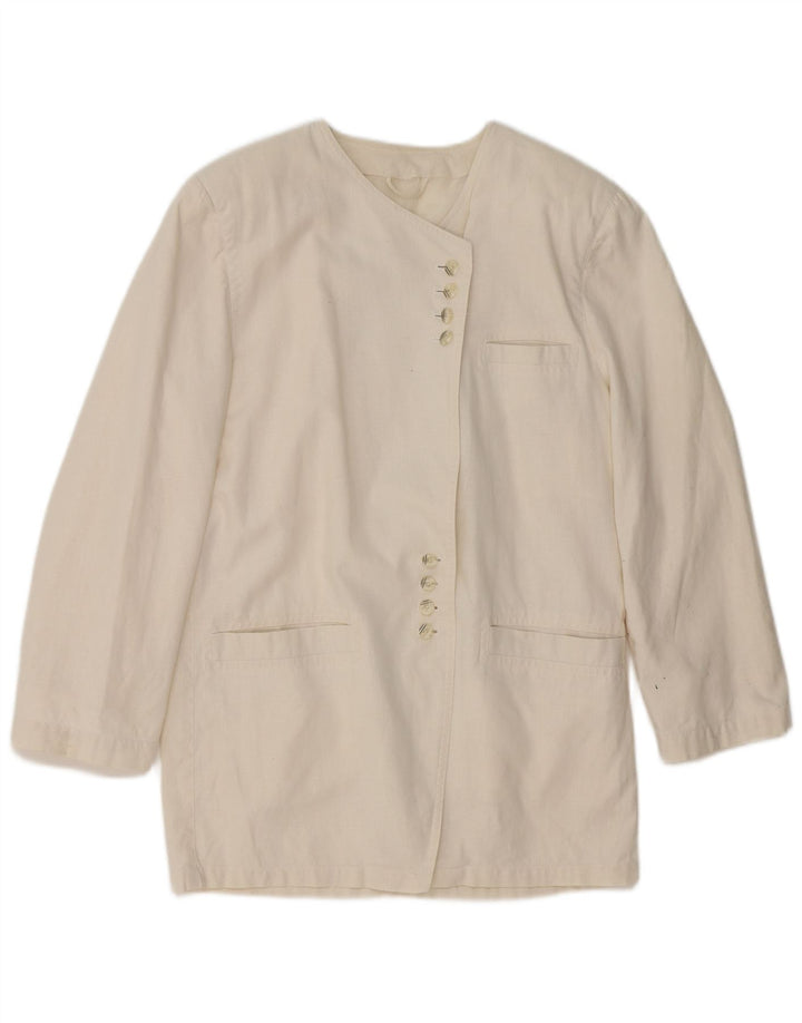 VINTAGE Damen Longline Blazer Jacke UK 14 Mittelweiß
