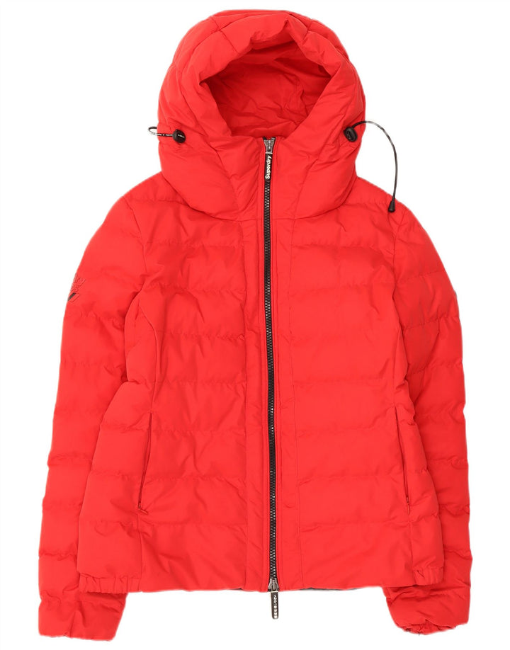 Superdry Damen-Kapuzenjacke, wattiert, UK 12, mittelrotes Nylon