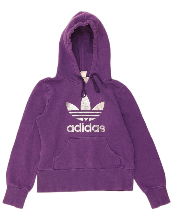 Adidas Damen Crop Graphic Hoodie Pullover IT 44 Mittellila Baumwolle