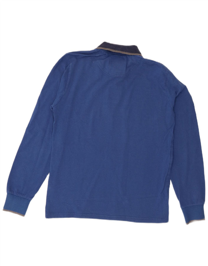 North Sails Herren-Langarm-Rugby-Poloshirt aus mittelblauer Baumwolle