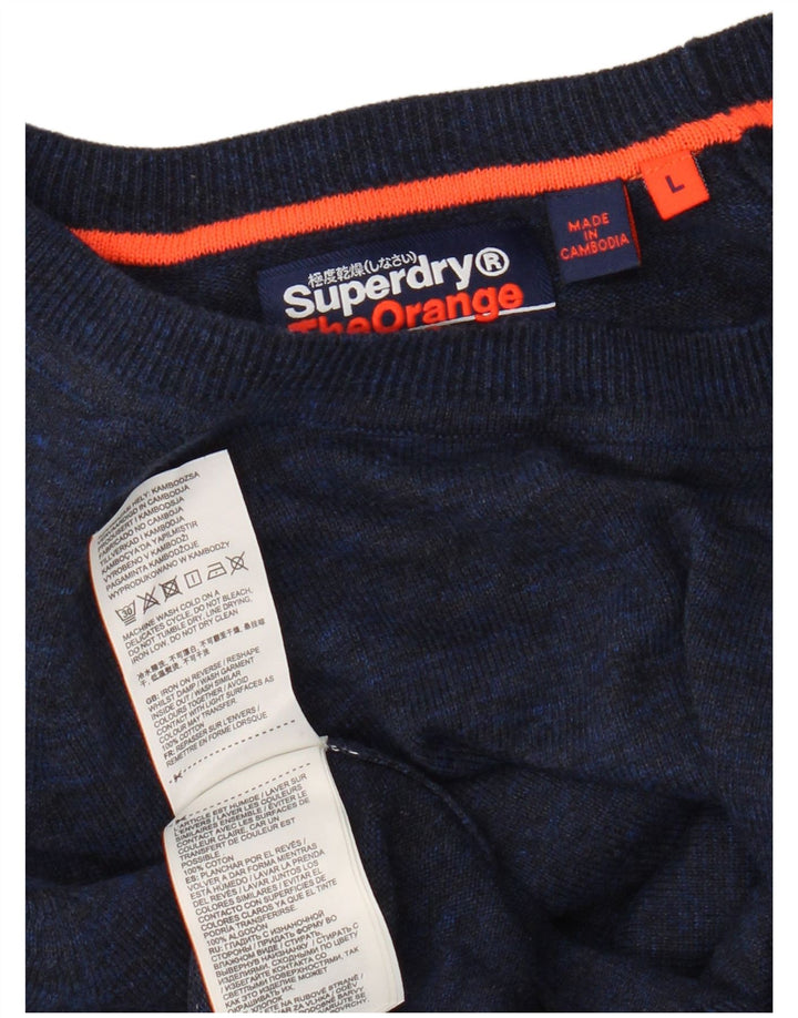 Superdry Herren-Pullover mit Rundhalsausschnitt, Größe L, aus blauer Baumwolle