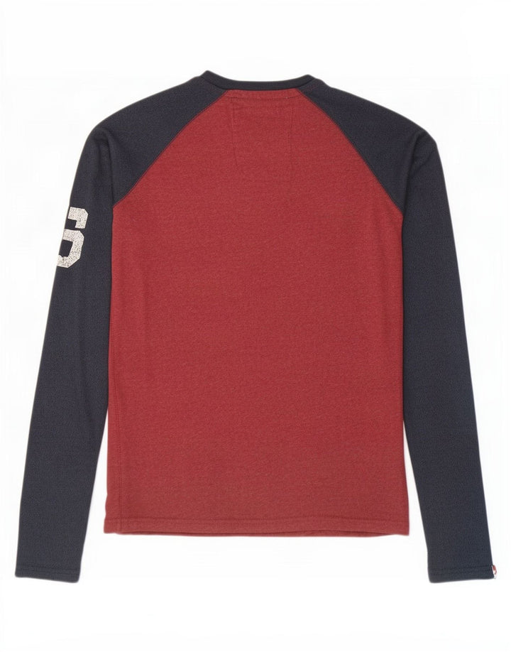 Superdry Herren Grafik-Oberteil, langärmelig, Mittelrot, Farbblock-Baumwolle