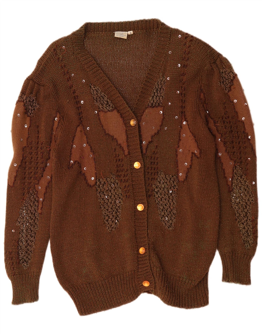 Vintage Damen Strickjacke mit abstraktem Muster UK 14 Mittelbraun