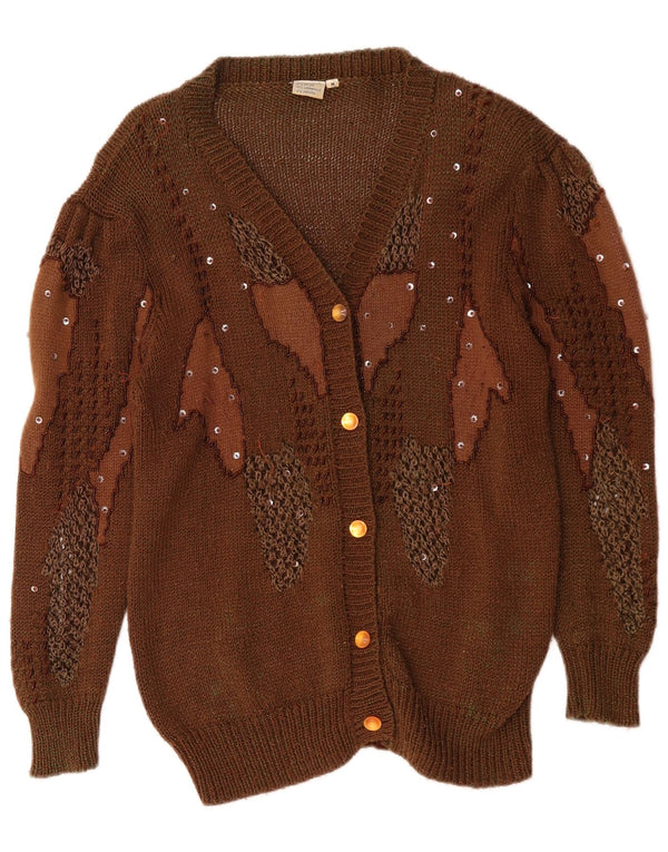 Vintage Damen Strickjacke mit abstraktem Muster UK 14 Mittelbraun