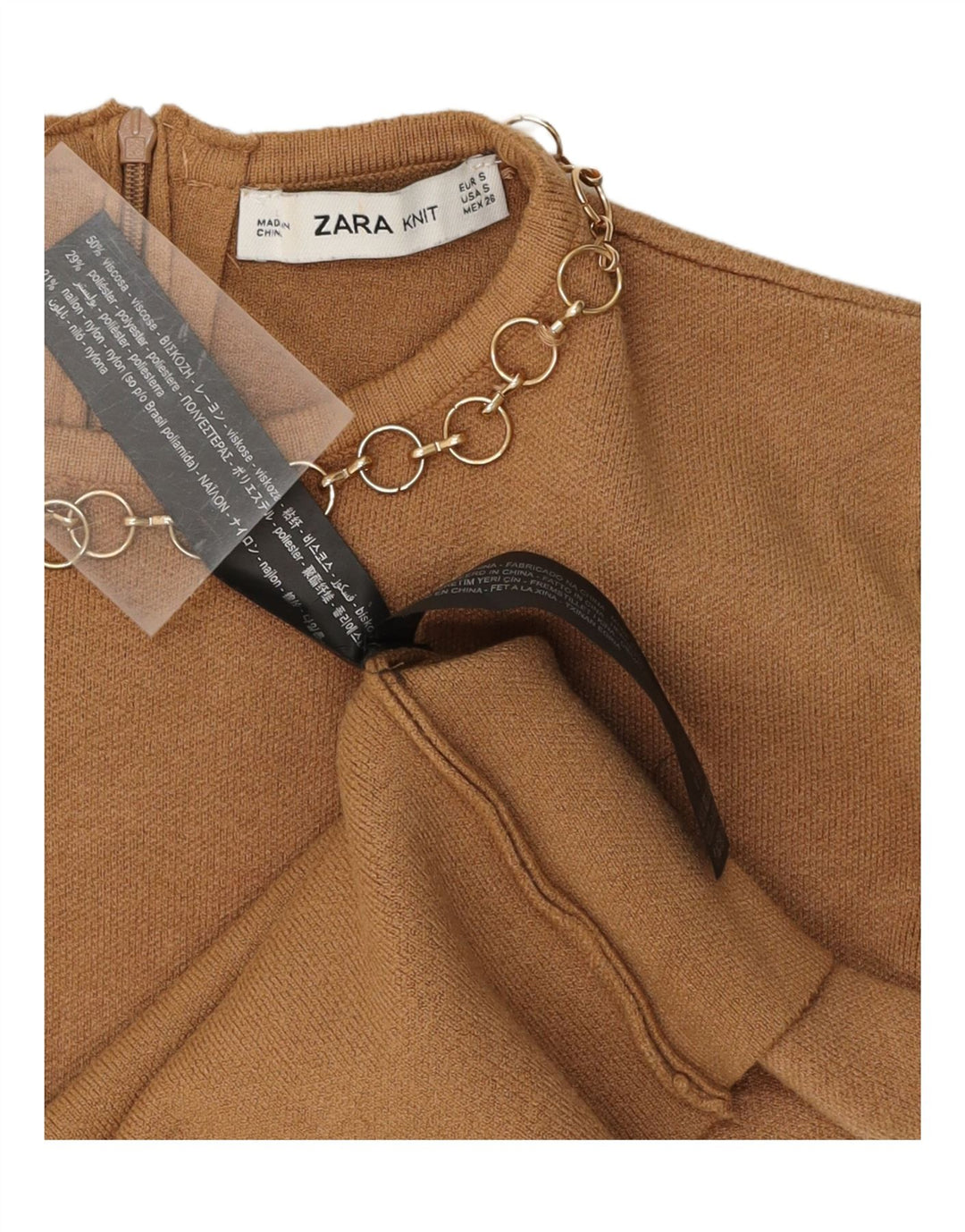 ZARA Womens Oversized Crop Crew Neck Jumper Sweater UK 10 Small Brown Vintage Zara and Second-Hand Zara from Messina Hembry 