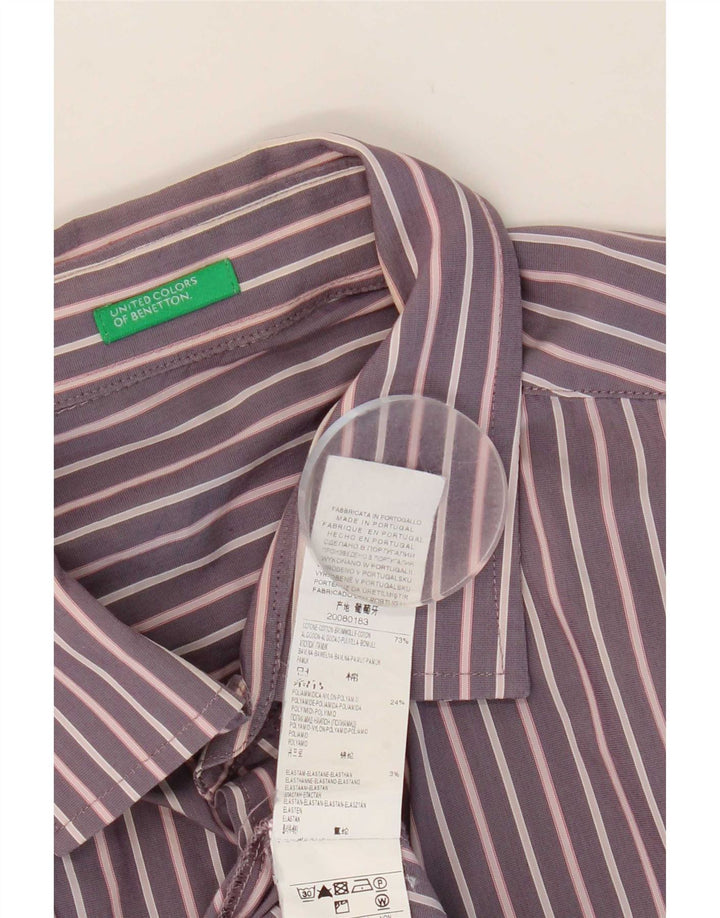 Benetton Herrenhemd XL Lila gestreift aus Baumwolle
