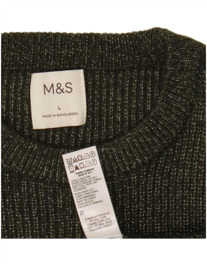 Marks & Spencer Herren-Pullover mit Rundhalsausschnitt, groß, Khaki, Polyamid