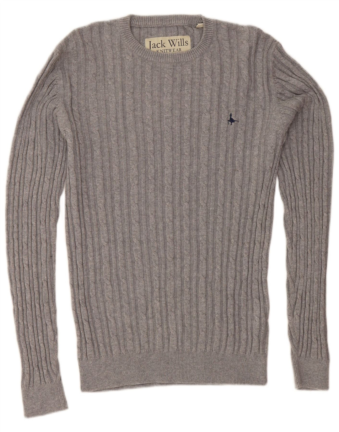 JACK WILLS Herren-Pullover mit Rundhalsausschnitt, Größe S, graue Baumwolle