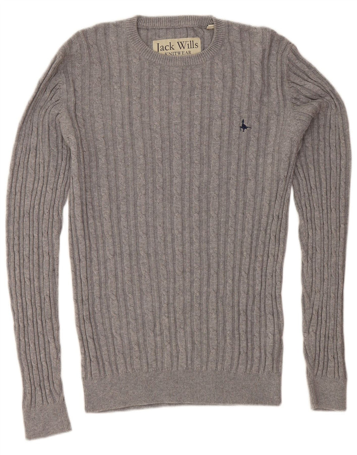 JACK WILLS Herren-Pullover mit Rundhalsausschnitt, Größe S, graue Baumwolle