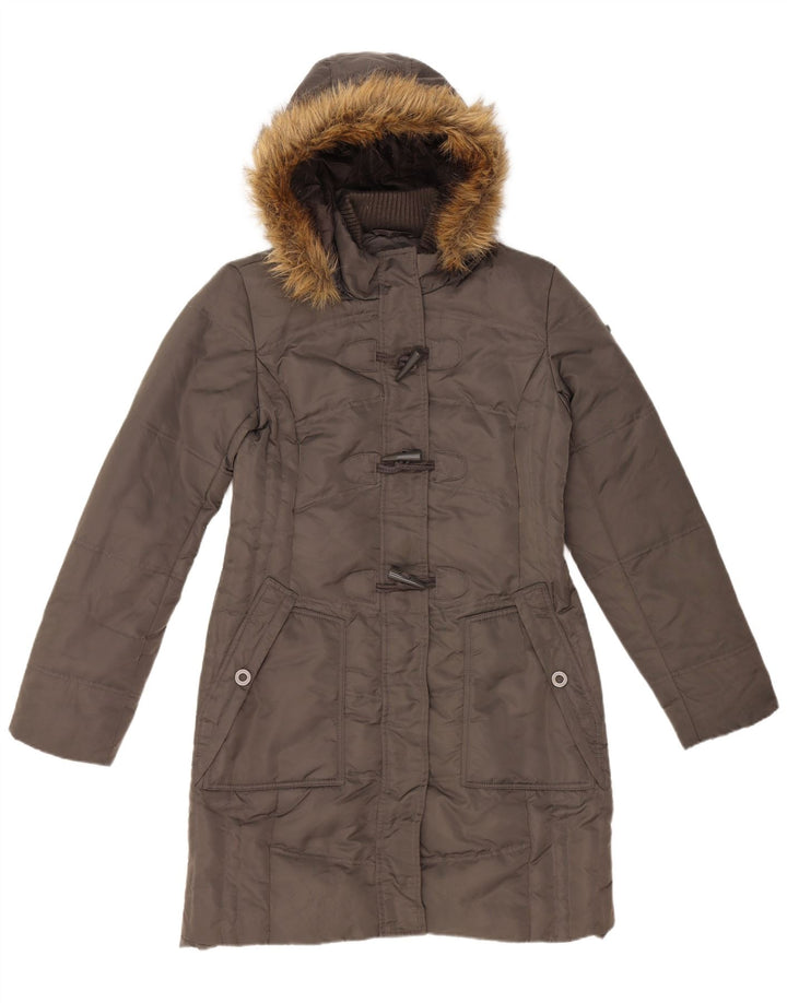 Tom Tailor Womens Hooded Wattierter Mantel UK 14 Mittelgraues Polyamid