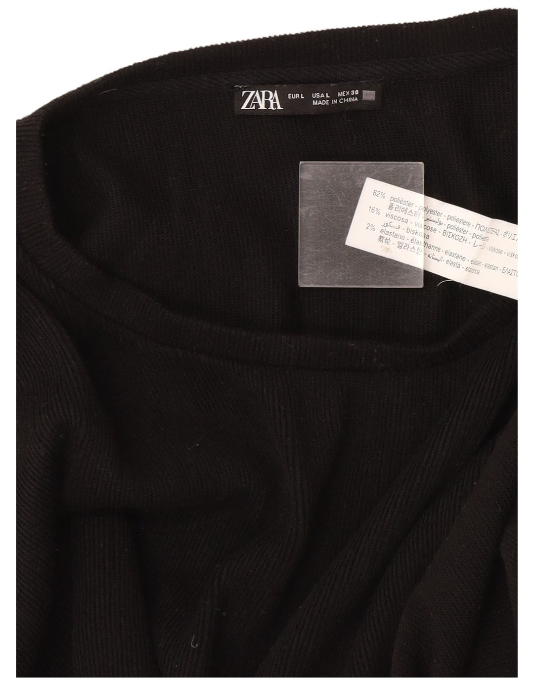 Zara Damen-Pullover mit U-Boot-Ausschnitt, Gr. 42, Größe L, Schwarz, Polyester