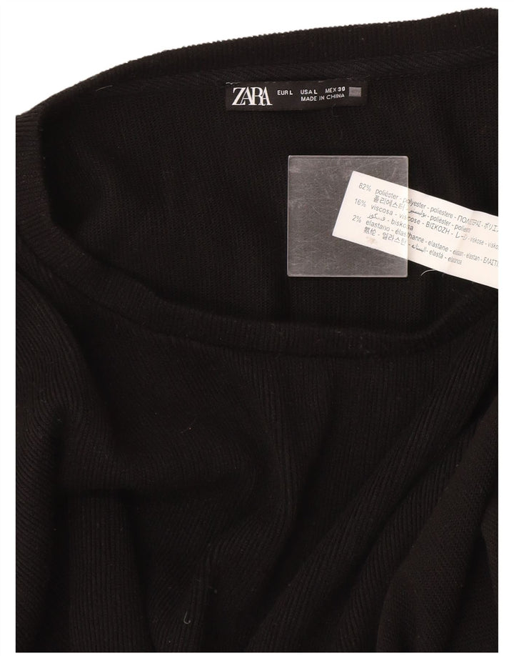 Zara Damen-Pullover mit U-Boot-Ausschnitt, Gr. 42, Größe L, Schwarz, Polyester