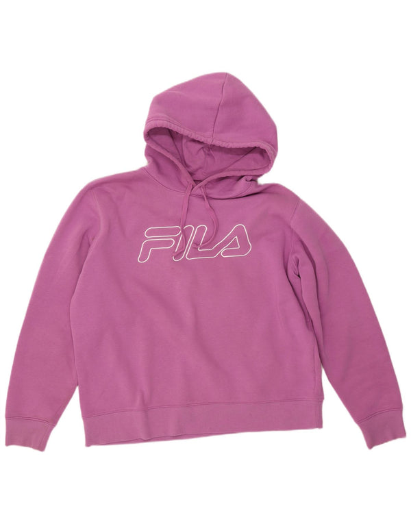 FILA Damen Übergroßer grafischer Kapuzenpullover UK 16 Large Lila Baumwolle