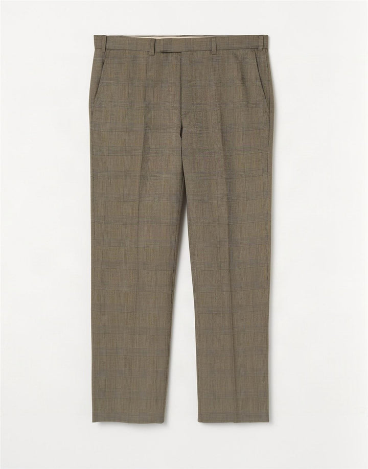 Gerade Herren-Anzughose von Marks & Spencer, W36, L29, beige karierte Wolle