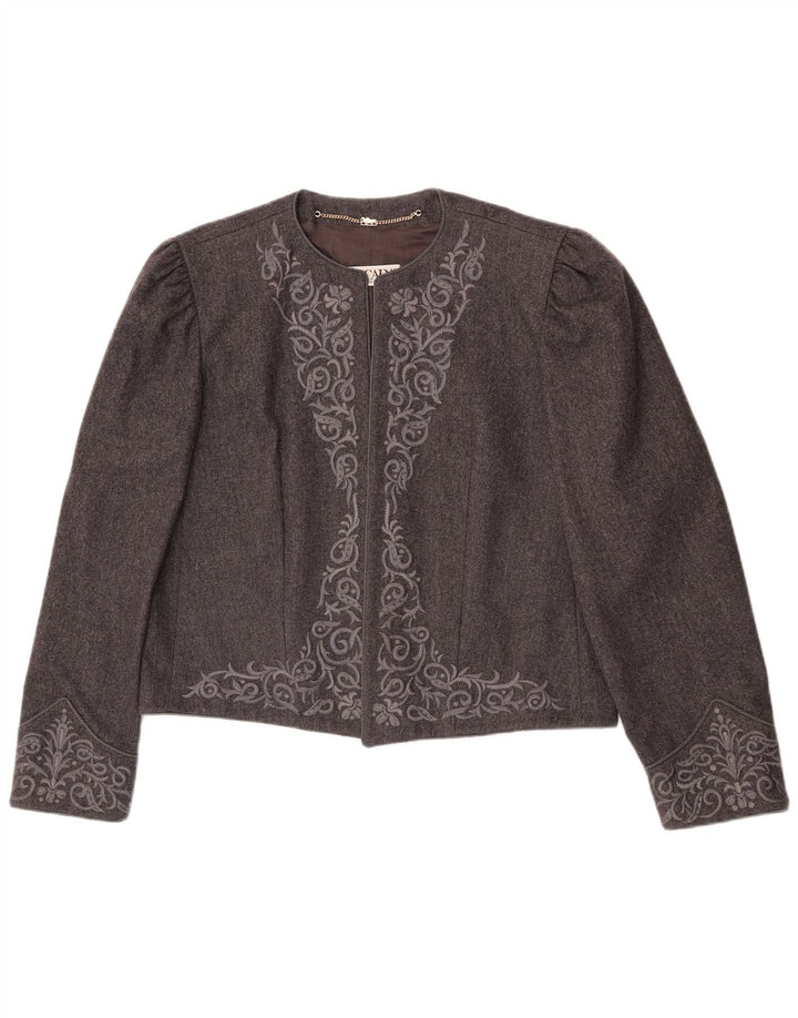 Offene Bolero-Jacke für Damen von Escada, EU 42, groß, graue Paisley-Wolle