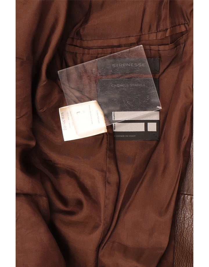 Strenesse Herren-Blazer aus Leder mit 2 Knöpfen, Gr. 40, großes braunes Leder