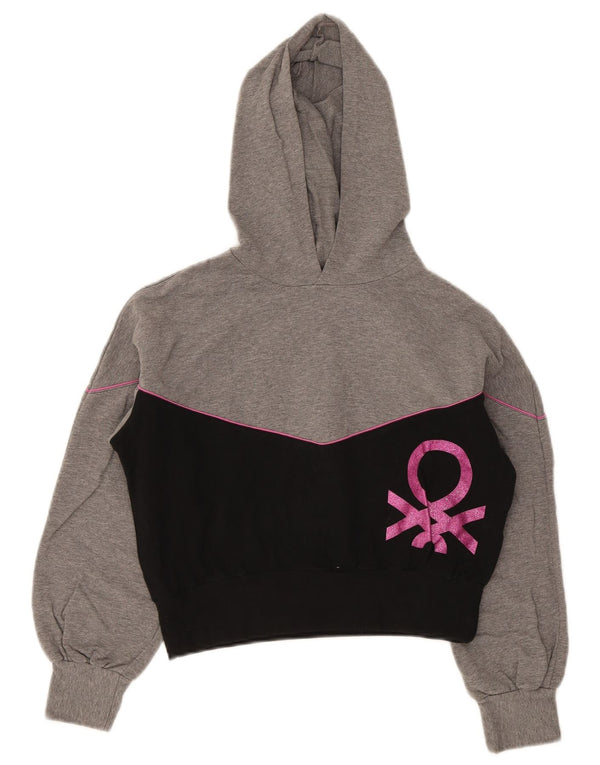 Benetton Mädchen-Kapuzenpullover mit Grafik, 11–12 Jahre, 2XL, Grau, Farbblock