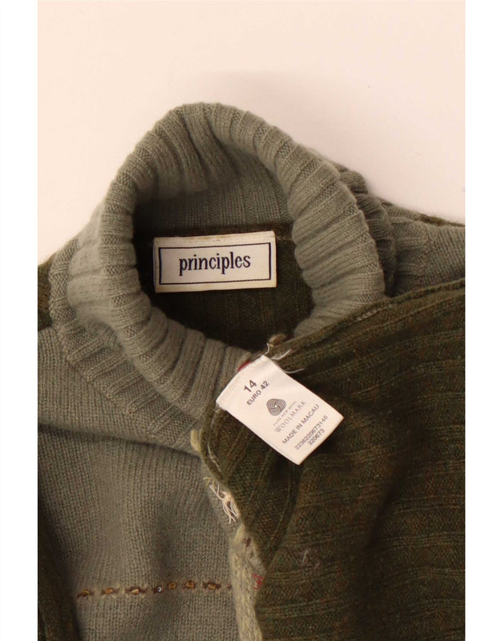 Principles Rollkragenpullover für Damen, UK 14, mittleres Khaki, Farbblock