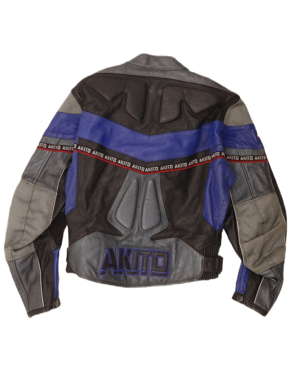 Akito Womens Graphic Leder Racer Jacke UK 12 Medium Black Colourblock