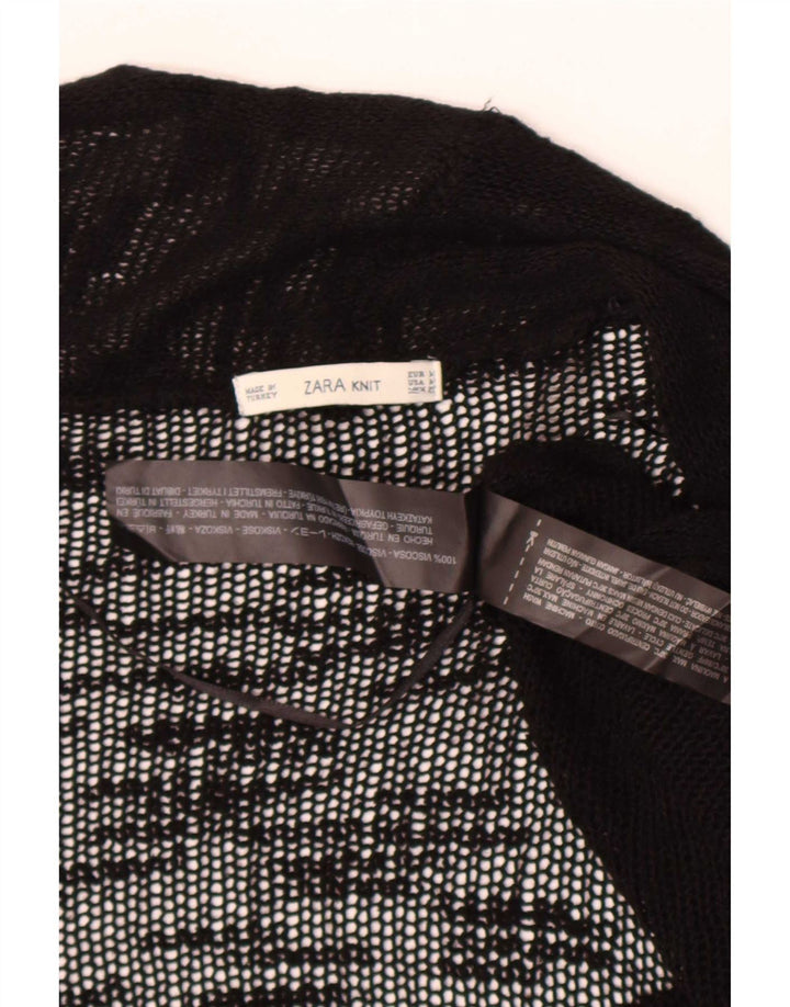 Zara Damen Durchsichtiger offener Cardigan-Pullover UK 12 Mittelschwarze Viskose