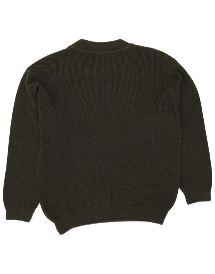 VINTAGE Herren-Pullover mit Rundhalsausschnitt, große Khaki-Wolle