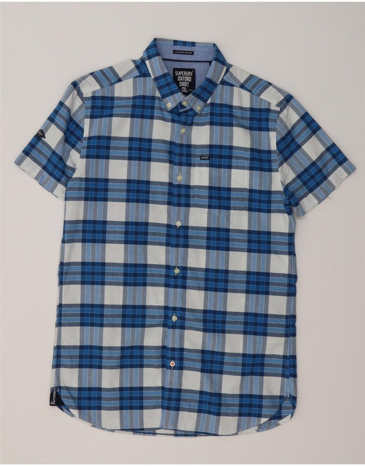 Superdry Herren-Kurzarmhemd aus mittelblau karierter Baumwolle