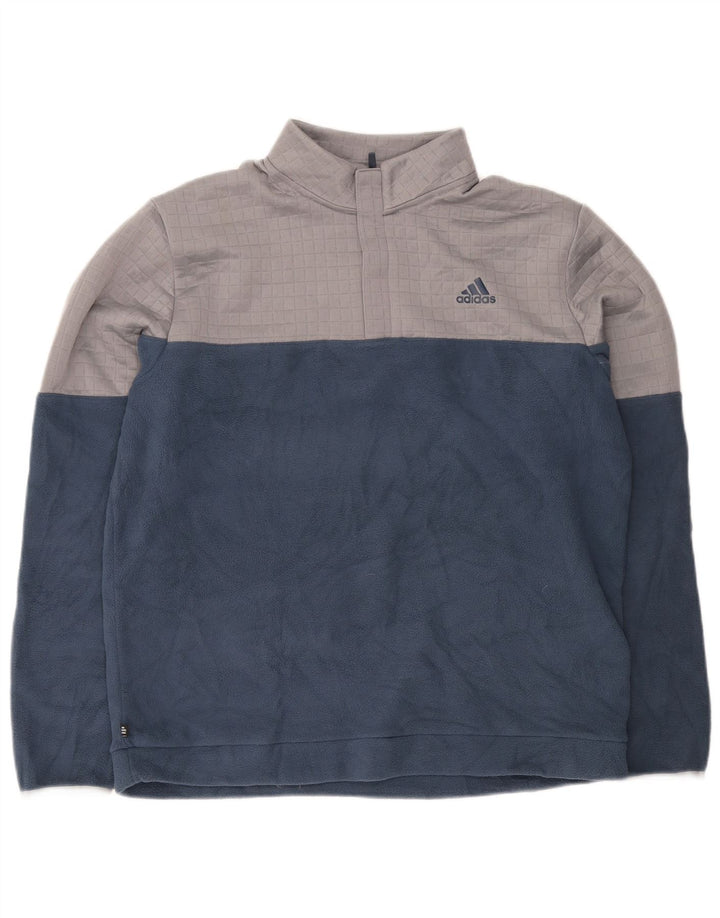 Adidas Herren-Fleecepullover mit Reißverschluss am Hals, groß, marineblaues Polyester
